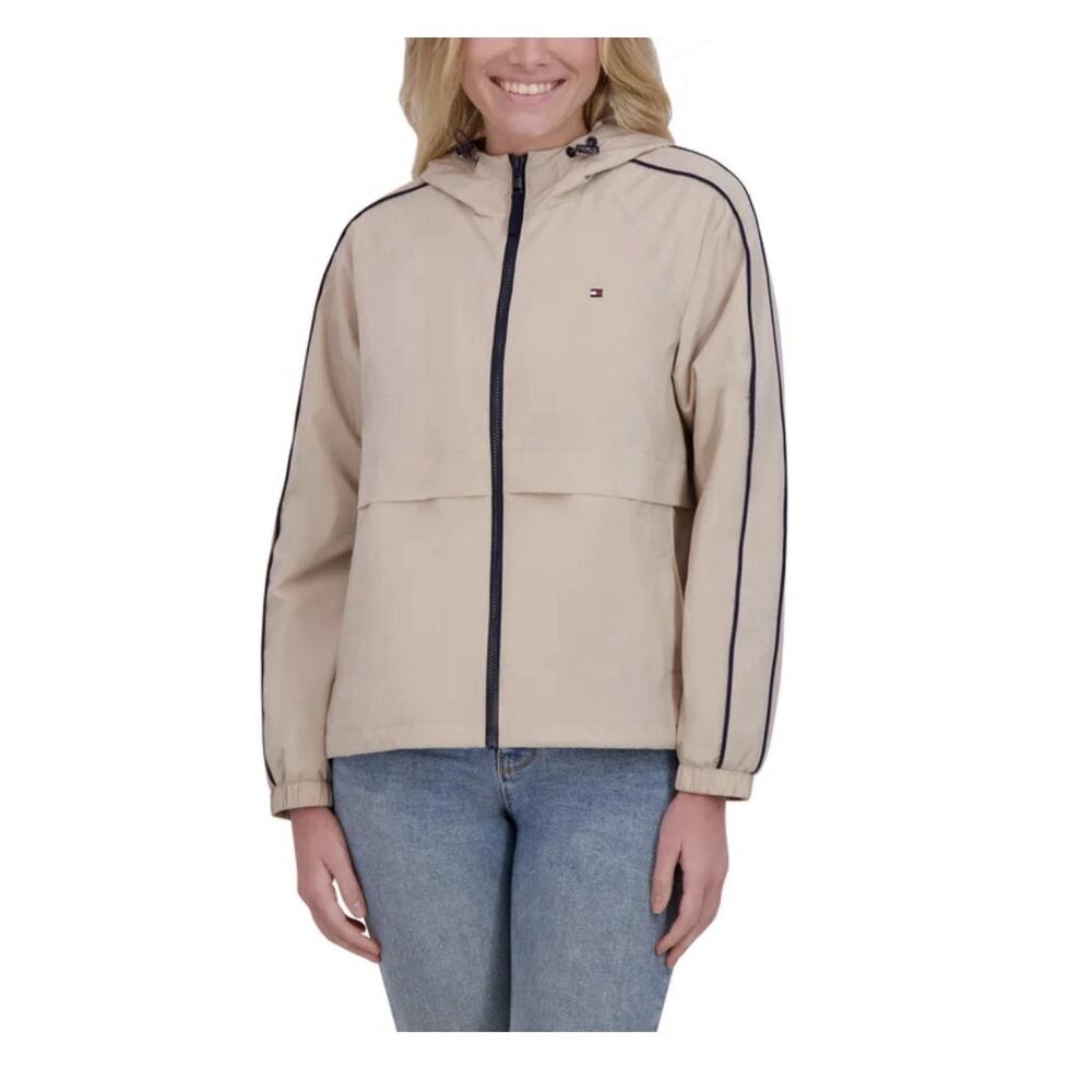 Tommy Hilfiger Women’s Hooded Windbreaker Jacket Brown Sz Medium NWT Lightweight - Picture 4 of 7